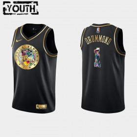 Barn Philadelphia 76ers Tröja Andre Drummond 1 Nike 2021-22 Svart Golden Edition 75th Anniversary Diamond Swingman
